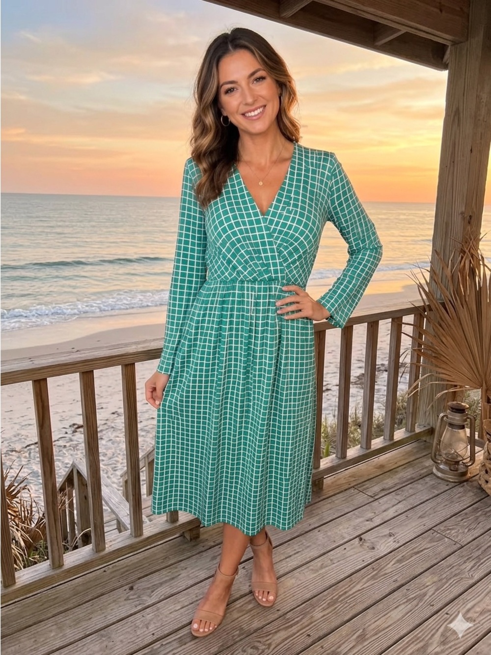 Coldwater Creek Teal Checkered Midi Dress*NWT